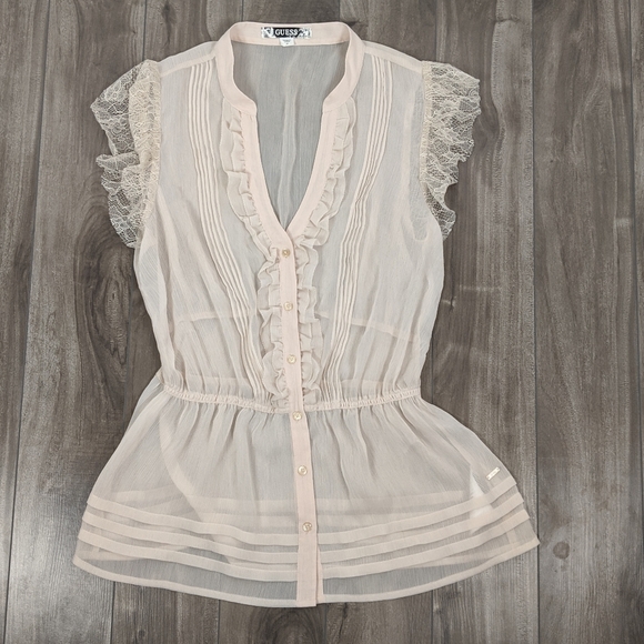 Guess Tops - Guess Medium Sheer Blouse Medium Lace